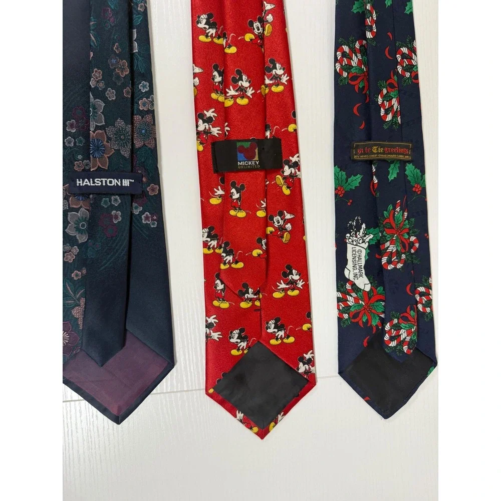 Mens Tie Lot Halston III Floral Mickey Mouse Disney Hallmark Christmas 3 Pack